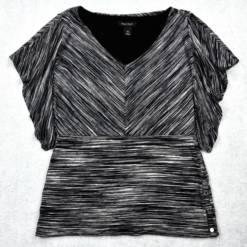 White House Black Market Top Womens Medium Black White Chevron Stripe Kimono M
